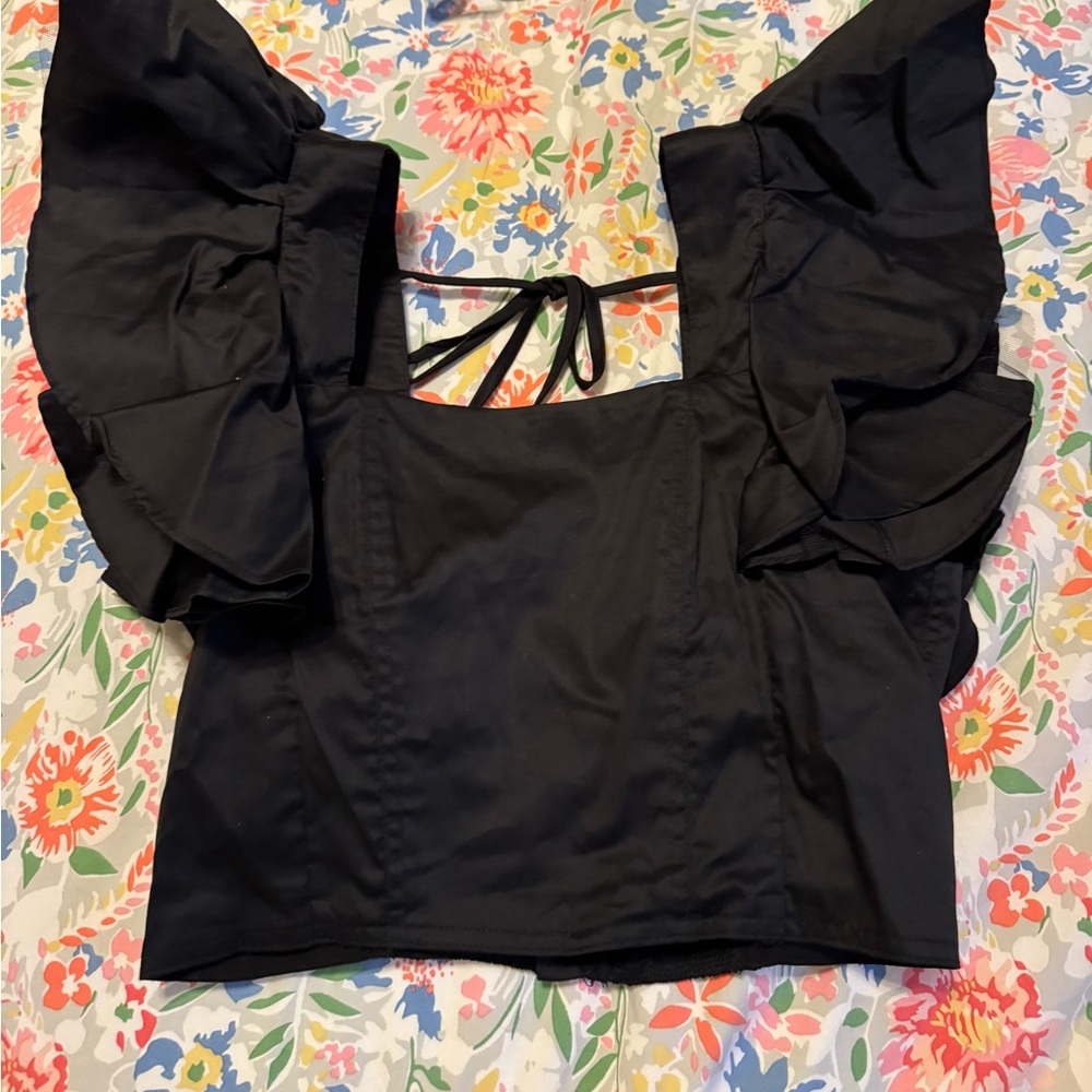 Elegant Black Ruffle Sleeve Blouse